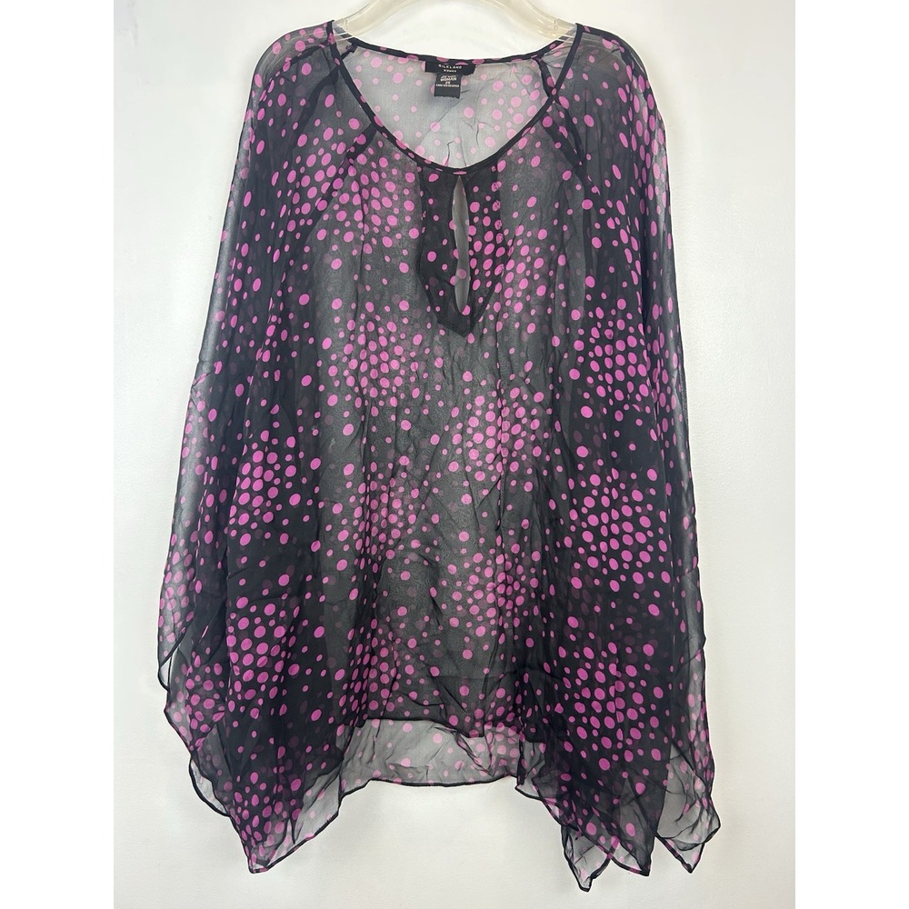 Vintage Silkland Whimsigoth Top Womens 2X Black Silk Print Boho Flowy Sheer Read